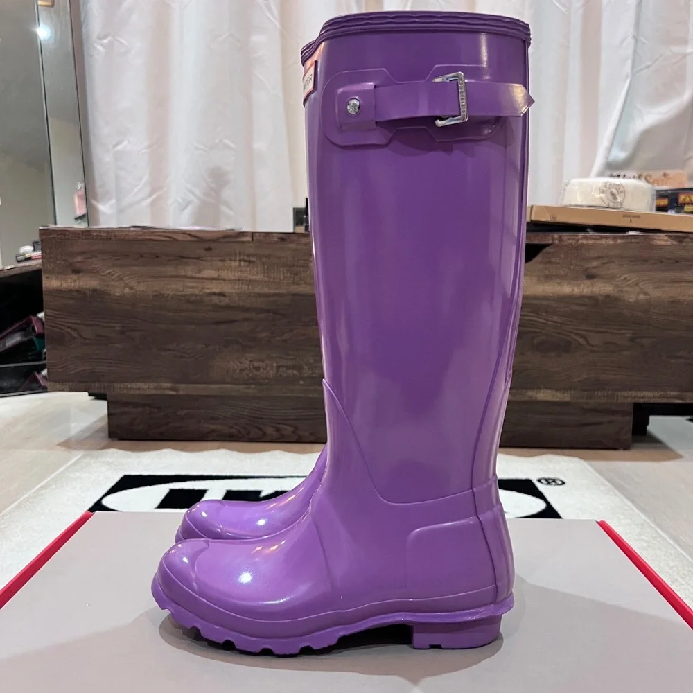 Hunter Original Tour Tall Gloss Purple Winter Rain Boots - Picture 3 of 8